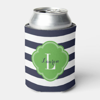 Rafraîchisseur Pour Canette Monogramme des bandes de Preppy bleu et vert de la