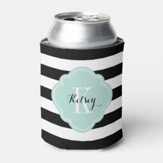 Rafraîchisseur Pour Canette Monogramme des rayures de preppy noir et menthe