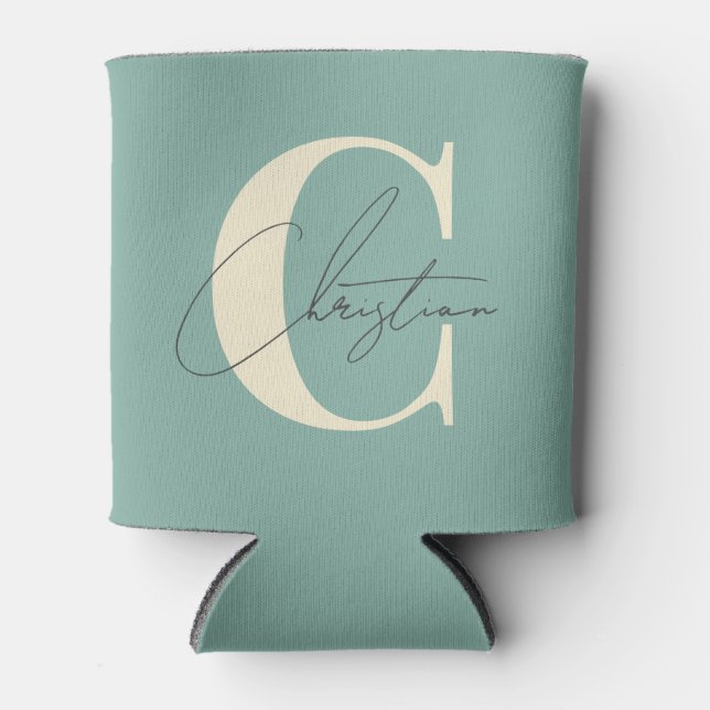 Rafraîchisseur Pour Canette Monogramme Élégant Moderne du Milieu du Siècle Réc (Devant)