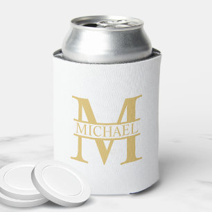 Rafraîchisseur Pour Canette Monogramme et nom personnalisé blanc et or