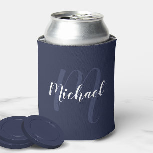 Rafraîchisseur Pour Canette Monogramme et nom personnalisé moderne Navy Blue
