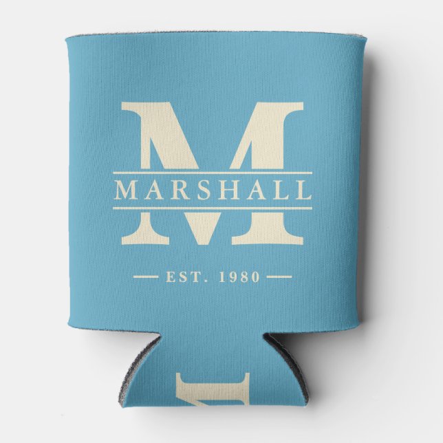 Rafraîchisseur Pour Canette Monogramme et superposition de nom Aqua Sky (Devant)