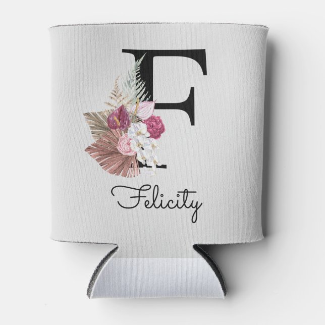 Rafraîchisseur Pour Canette Monogramme initiale F floral rose (Devant)