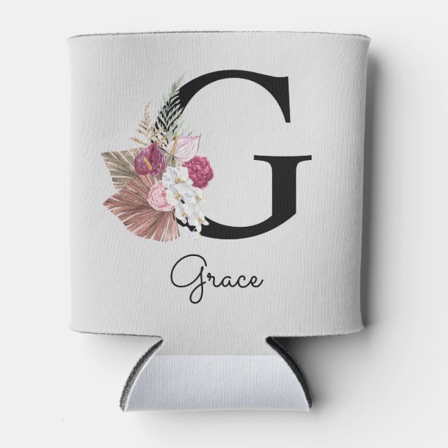 Rafraîchisseur Pour Canette Monogramme initiale G Floral Boho Rose (Devant)