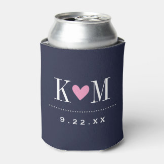 Rafraîchisseur Pour Canette Monogramme Mariage moderne marine et rose