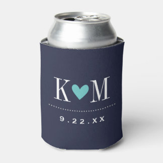 Rafraîchisseur Pour Canette Monogramme Mariage moderne marine et turquoise