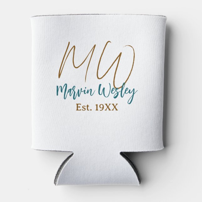 Rafraîchisseur Pour Canette Monogramme marron bleu turquoise année simple mini (Devant)