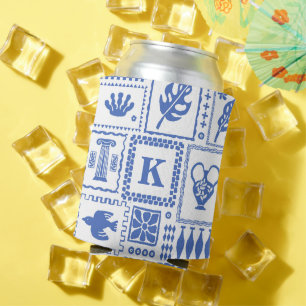 Rafraîchisseur Pour Canette Monogramme Moderne Bleu Blanc Abstrait Motif