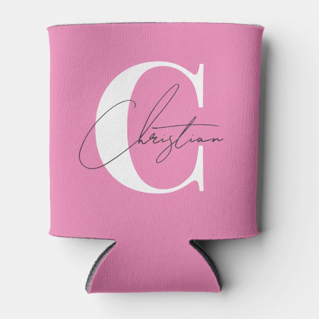 Rafraîchisseur Pour Canette Monogramme Moderne Élégant Rose (Devant)