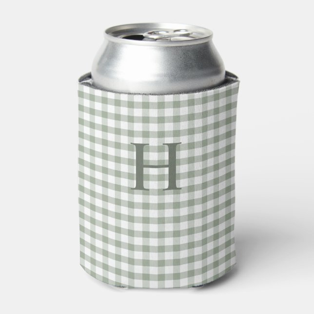 Rafraîchisseur Pour Canette Monogramme Moderne Gingham Vert (Can devant)
