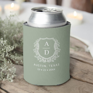 Rafraîchisseur Pour Canette Monogramme moderne Mariage Sage Green Crest