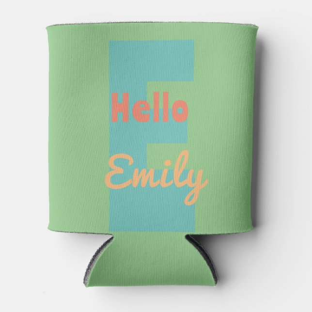 Rafraîchisseur Pour Canette monogramme moderne menthe corail rose pêche (Devant)