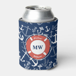 Rafraîchisseur Pour Canette Monogramme nautique Ancre bleu marine Motif