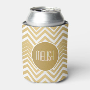 Rafraîchisseur Pour Canette Monogramme Or Et Blanc Zigzag Chevron