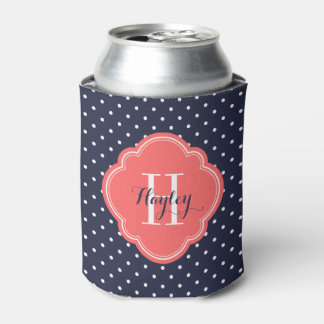 Rafraîchisseur Pour Canette Monogramme Pois bleu et corail