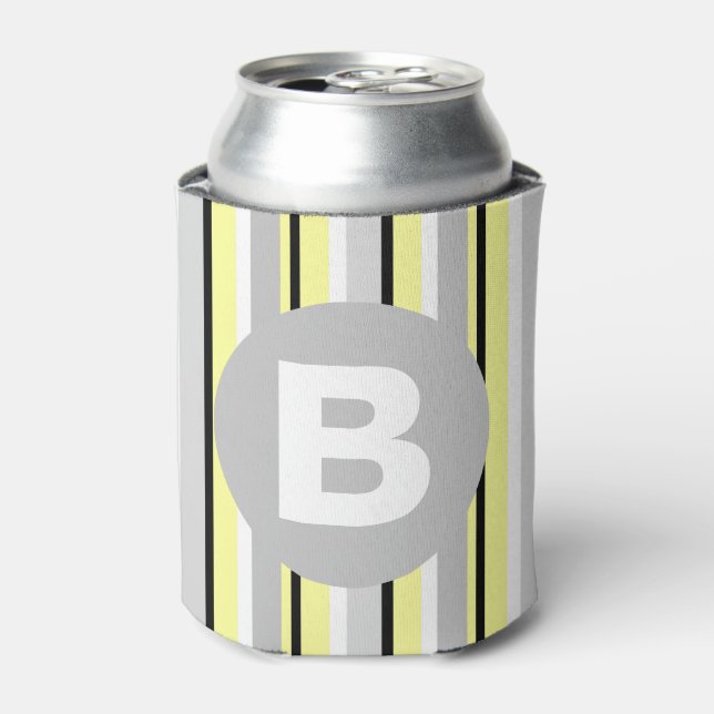 Rafraîchisseur Pour Canette Monogramme rayé jaune et gris élégant (Can devant)