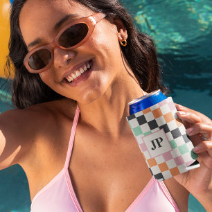 Rafraîchisseur Pour Canette Monogramme Retro Checkerboard personnalisé Monogra