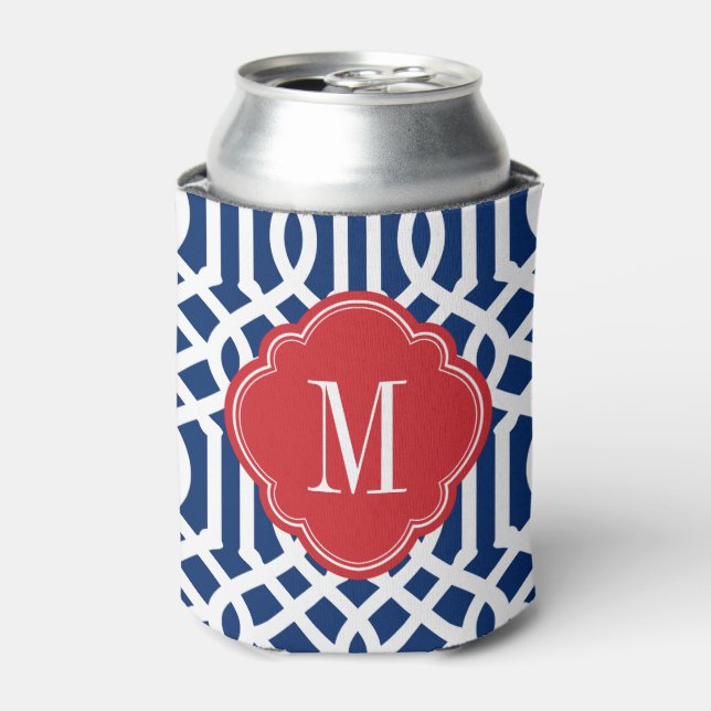 Rafraîchisseur Pour Canette Monogramme rouge blanc et bleu Trellis (Can devant)