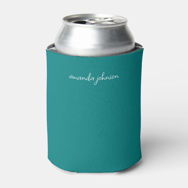 Rafraîchisseur Pour Canette Monogramme simple Turquoise bleu cursif (Can devant)