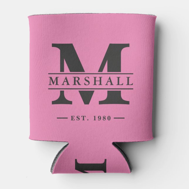Rafraîchisseur Pour Canette Monogramme & Superposition de nom Rose et Noir (Devant)