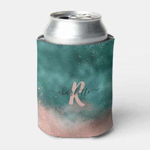 Rafraîchisseur Pour Canette Monogramme Turquoise et doux Pink Ombre Foil