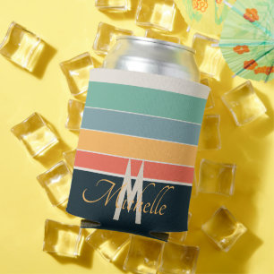 Rafraîchisseur Pour Canette monogrammed les années 70 rétro Stripes Marine ble