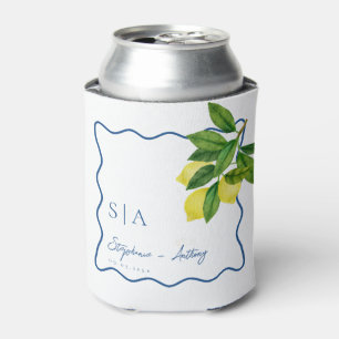 Rafraîchisseur Pour Canette Monogrammes Citron, Mariage à la bordure Vague Ble