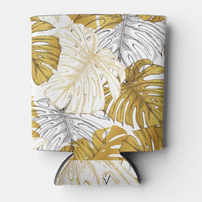 Rafraîchisseur Pour Canette Monstera Feuilles : Blanc doré (Devant)
