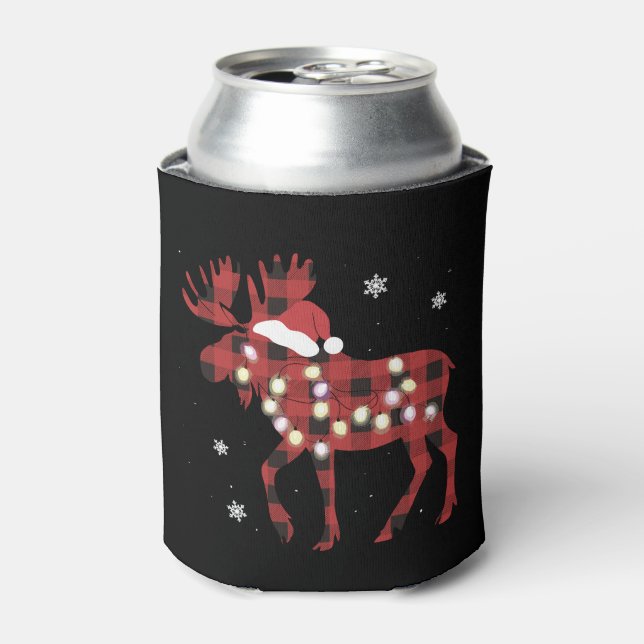 Rafraîchisseur Pour Canette Moose Christmas Red Plaid Buffalo Xmas Santa Hat (Can devant)