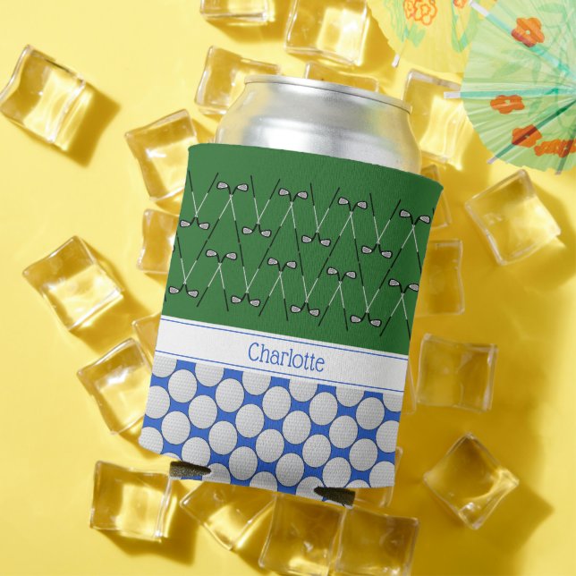 Rafraîchisseur Pour Canette Motif à thème de golf nom personnalisé vert bleu (Été in situ)