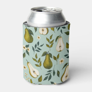 Rafraîchisseur Pour Canette Motif aquarelle de poire verte sur bleu poussiéreu