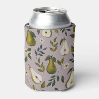 Rafraîchisseur Pour Canette Motif aquarelle poire verte sur lilas poussiéreux