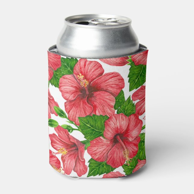 Rafraîchisseur Pour Canette Motif d'aquarelle d'hibiscus rouge (Can devant)