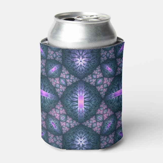 Rafraîchisseur Pour Canette Motif d'art fractal 3D turquoise violet rose (Can devant)