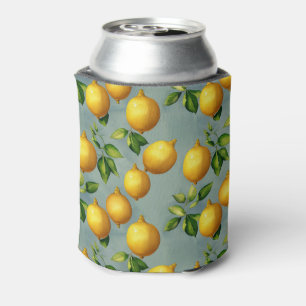 Rafraîchisseur Pour Canette Motif d'art vintage citrons et feuilles sur gris