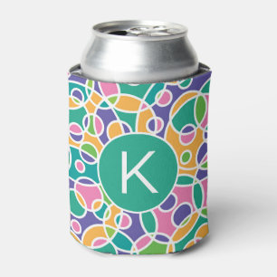 Rafraîchisseur Pour Canette Motif de cercles fous couleur vive monogramme