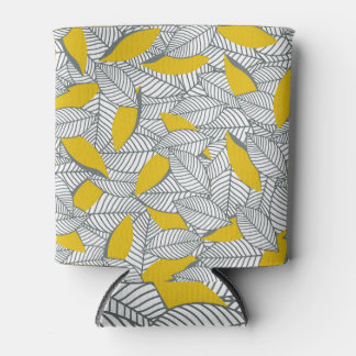 Rafraîchisseur Pour Canette Motif de feuilles gris et jaune.
