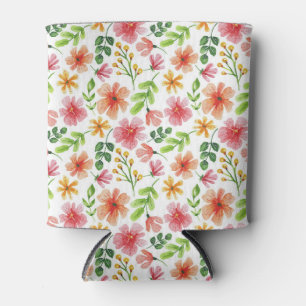 Rafraîchisseur Pour Canette Motif de fleurs roses à l'aquarelle