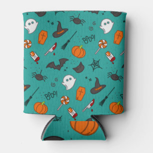 Rafraîchisseur Pour Canette Motif de style plat Halloween Turquoise.