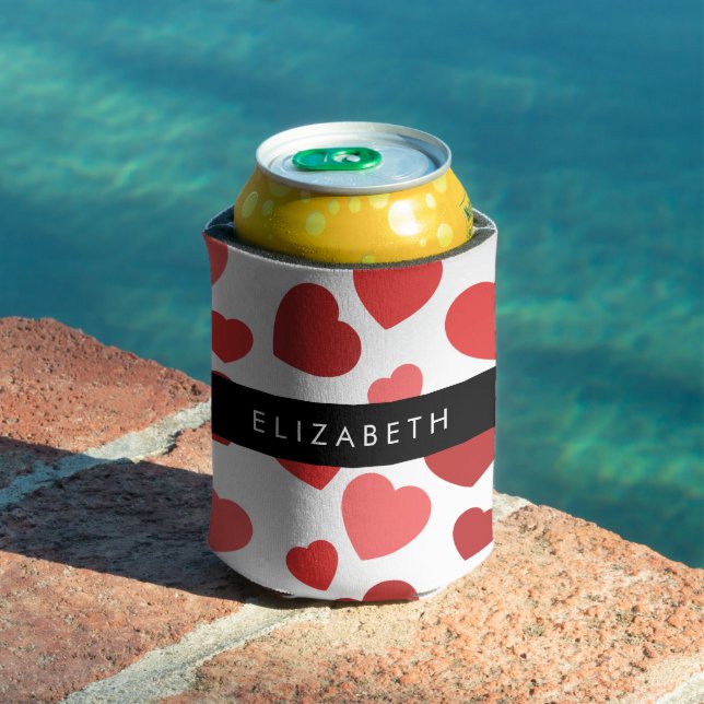 Rafraîchisseur Pour Canette Motif Des Coeurs, Coeurs Rouges, Votre Nom (Piscine in situ)