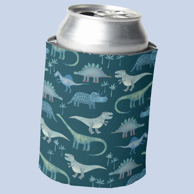 Rafraîchisseur Pour Canette Motif Dinosaure vert foncé (Fun dinosaur pattern can cooler)