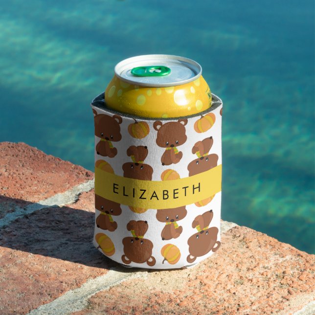 Rafraîchisseur Pour Canette Motif D'Ours, Mignons Ours, Citrouille, Votre Nom (Piscine in situ)