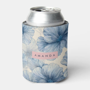 Rafraîchisseur Pour Canette Motif floral artistique de ligne bleue élégant per