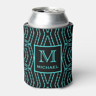 Rafraîchisseur Pour Canette Motif monogramme zigzag déchiqueté noir et bleu te