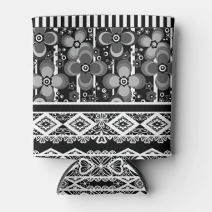 Rafraîchisseur Pour Canette Motif noir et blanc avec dentelle et patchwork