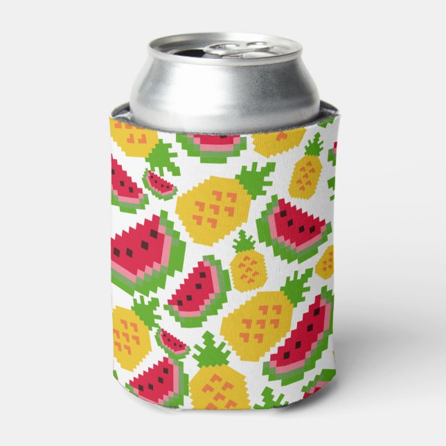 Rafraîchisseur Pour Canette Motif Pixel de Pastèque Tropicale et Ananas (Can devant)