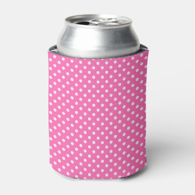 Rafraîchisseur Pour Canette Motif Points Blancs et Rose Chaud #2 (Can devant)