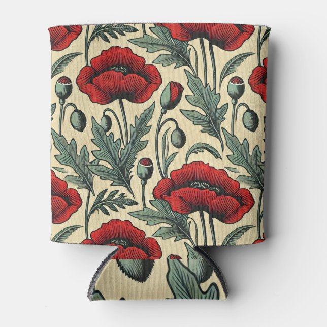 Rafraîchisseur Pour Canette Motif Red Poppies d'inspiration vintage (Devant)
