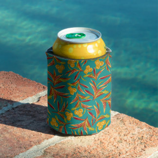 Rafraîchisseur Pour Canette Motif Tropical avec Feuilles Rouges et Jaunes
