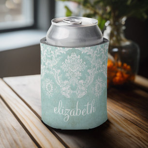 Rafraîchisseur Pour Canette Motif vintage de damassé de bleu glacier avec la